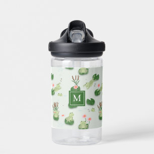 Süße Frösche im Seerosenteich monogrammierte Initi Trinkflasche