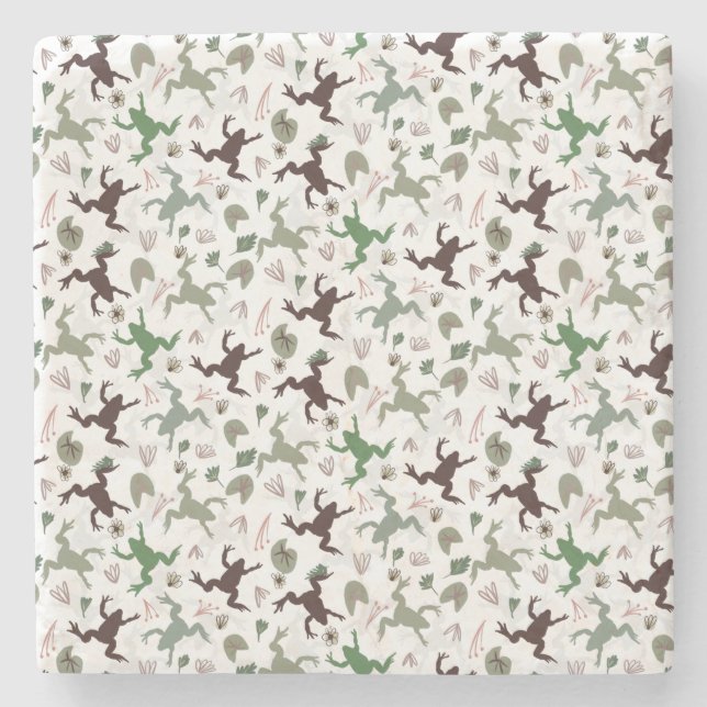 Süße Frösche Natur Blumenmuster Steinuntersetzer (Vorderseite)