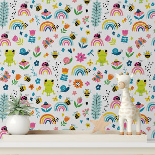 Süße Frösche Regenbogen-Kinderzimmer Peel-and-Stic Tapete