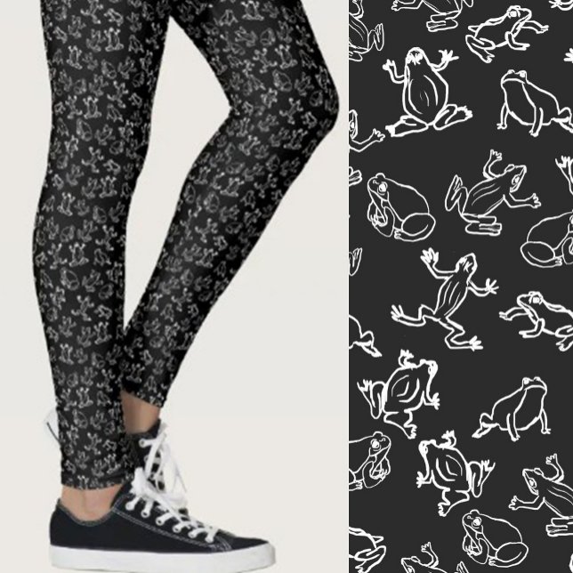 Süße Frösche Schwarz-Weiß-Muster Leggings (Von Creator hochgeladen)