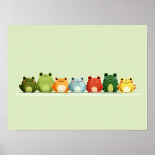 Süße Froschreihe – Farbige Kawaii-Tierkunst Poster