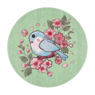 Süße Frühlingsblaumeise & Kirschblüten Aquarell A Schneidebrett