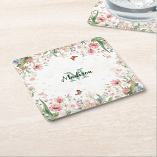 Süße Frühlingsblumen Wildblumenstrauß Schmetterlin Rechteckiger Pappuntersetzer