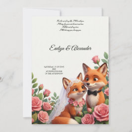 Süße Fuchs-Braut und Bräutigam Blush Rosa Floral  Einladung