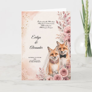 Süße Fuchs-Braut und Bräutigam Rosafarbenes Floral Karte