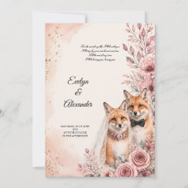 Süße Fuchs-Braut und Bräutigam Roségold Blumen   Einladung