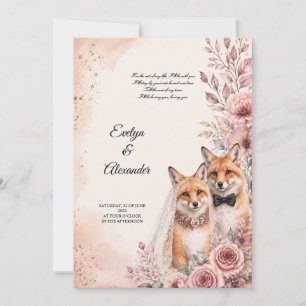 Süße Fuchs-Braut und Bräutigam Roségold Blumen   Einladung