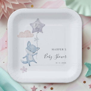 Süße Fuchs-Flugballon-Jungen-Baby-Party Pappteller