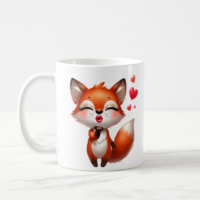 Süße Fuchs-Illustration mit Herzen Kaffeetasse (Links)