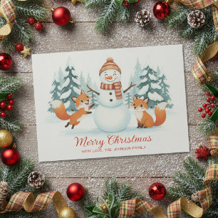 Süße Füchse und Schneemann Frohe Weihnachten