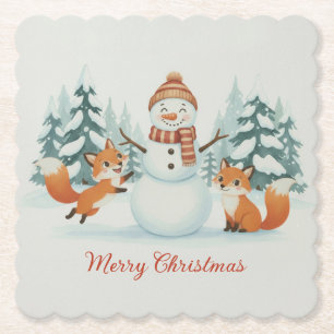 Süße Füchse und Schneemann Frohe Weihnachten Untersetzer