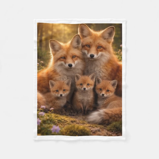 Süße Fuchsfamilie im Wald Wurfdecke Fleecedecke (Vorderseite)
