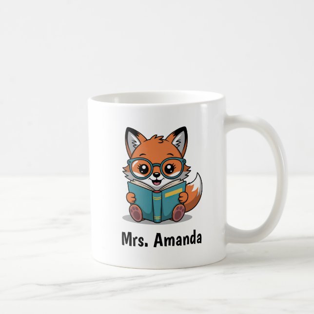 Süße Fuchsillustration beim Lesen eines Buches Kaffeetasse (Rechts)