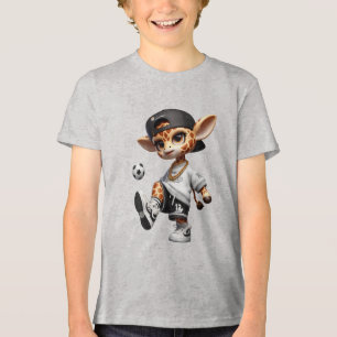 Süße Fußball-Giraffe Kinder Tri-Blend Shirt