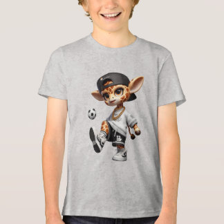 Süße Fußball-Giraffe Kinder Tri-Blend Shirt