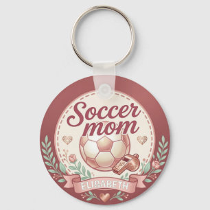 Süße Fußballmutti Gold Rosa Blumenmuster Schlüsselanhänger