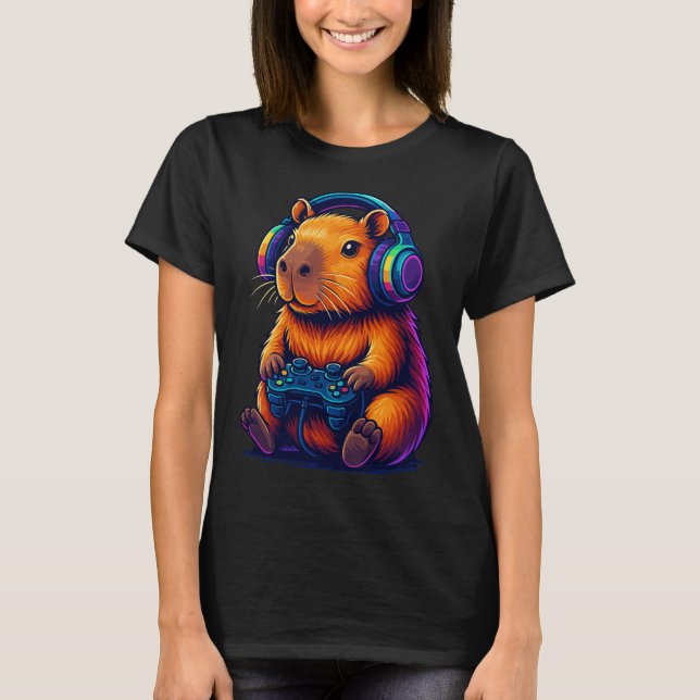 Süße Gamer-Capybara — mit Headset und Controller T-Shirt (Vorderseite)