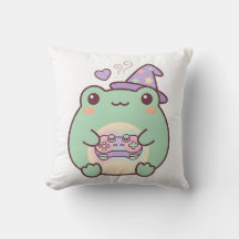 Süße Gamer-Frosch-Zauberer-Pastell-Cozy-Wurfkissen