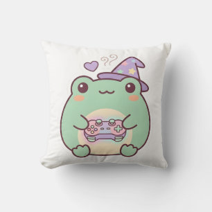 Süße Gamer-Frosch-Zauberer-Pastell-Cozy-Wurfkissen Kissen
