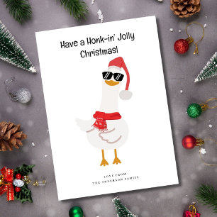 Süße Gans in Weihnachtsmütze Lustige Feiertagskart Feiertagskarte