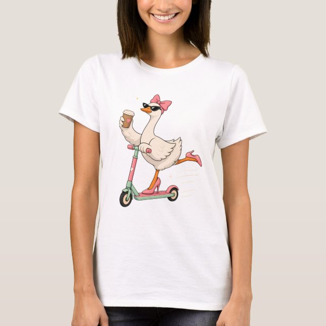 Süße Gans mit Kaffee-Roller-Grafikdesign T-Shirt (Vorderseite)