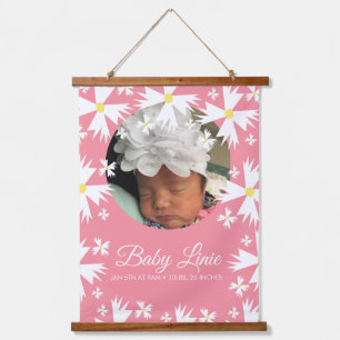 Süße Gänseblümchen Blumen Border Foto Baby Ankündi Wandteppich Mit Holzrahmen