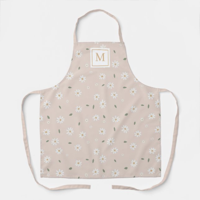 Süße Gänseblümchen-Blüten & Grün Monogramm Schürze (Vorderseite)