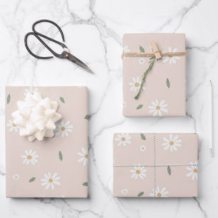 Süße Gänseblümchen-Blüten & Grünzeug Geschenkpapier Set