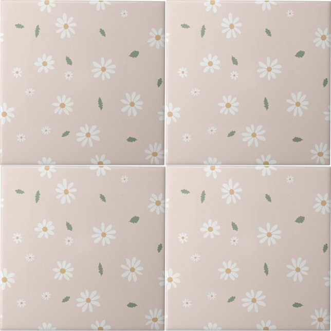 Süße Gänseblümchen-Blüten & Grünzeug Mädchen-Kinde Fliese (Cute Daisy Floral Blossoms & Greenery Girl Nursery Ceramic Tile)