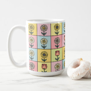 Süße Gänseblümchen Rot Pink Aqua Blau Blumen Muste Kaffeetasse