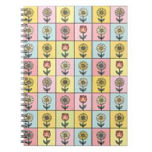 Süße Gänseblümchen Rot Pink Aqua Blau Blumen Muste Notizblock