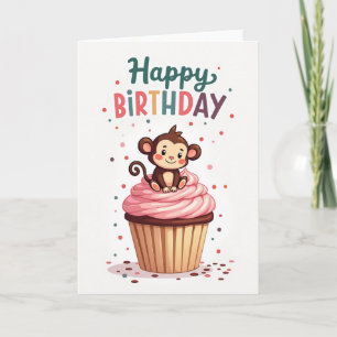 Süße Geburtstags-Affen-Cupcake-Karte Karte
