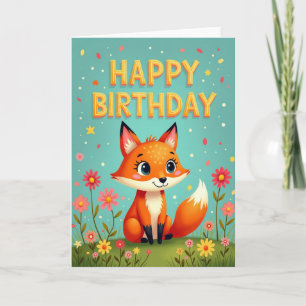 Süße Geburtstags-Fuchs-Kunstkarte Karte