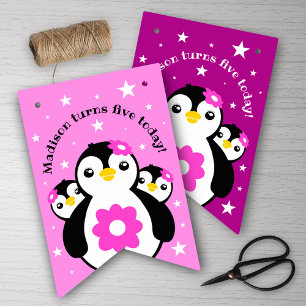 Süße Geburtstagsmädchen Pinguine rosa Blumen Wimpelkette