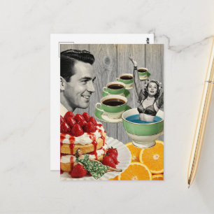 Süße Gedanken Surrealer Collage Mann denkt an Frau Postkarte