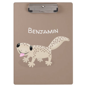 Süße gefleckte braune Gecko-Cartoon-Illustration Klemmbrett