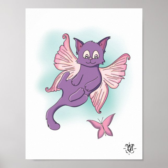 Süße geflügelte Feenkatze Poster (Vorne)