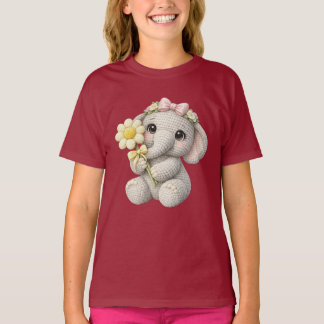 Süße gehäkelt aussehende Elefantin mit Blume – Ges T-Shirt
