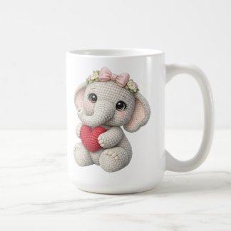 Süße gehäkelt aussehender Elefant mit Herz Amiguru Kaffeetasse
