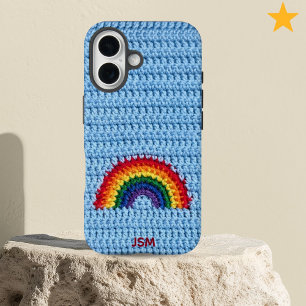 Süße gehäkelt Regenbogen individuelle Anfangsbuchs iPhone 16 Hülle