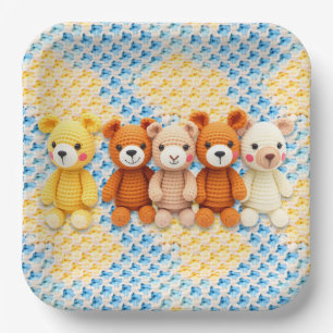 Süße gehäkelt Teddybären Jungen-Baby-Party Pappteller