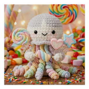 Süße gehäkeltete Oktopus Candy Land Ästhetik  Poster