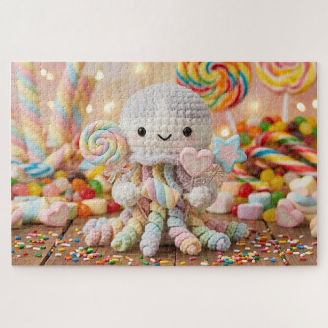 Süße gehäkeltete Oktopus-Candy-Land-Ästhetik  Puzzle (Horizontal)