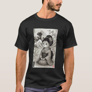Süße Geisha-Katze Japanische Welle Kanagawa Ukiyo- T-Shirt