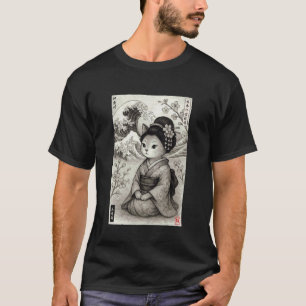 Süße Geisha-Katze Japanische Welle Kanagawa Ukiyo- T-Shirt