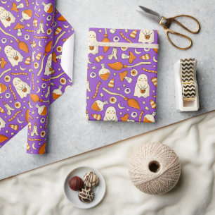 Süße Geister Halloween Elegantes lila Orange Geschenkpapier