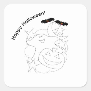 Süße Geister-Kürbis-Fledermäuse Color Me Halloween Quadratischer Aufkleber