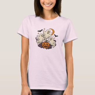 Süße Geister-Kürbis-Halloween-Damen-Pink-T-Shirt T-Shirt
