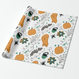Süße Geister-Kürbis-Halloween-Doodle-Illustratione Geschenkpapier