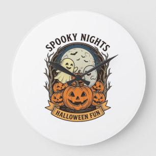 Süße Geister-Kürbisse Vintage Gravur Halloween Kun Große Wanduhr